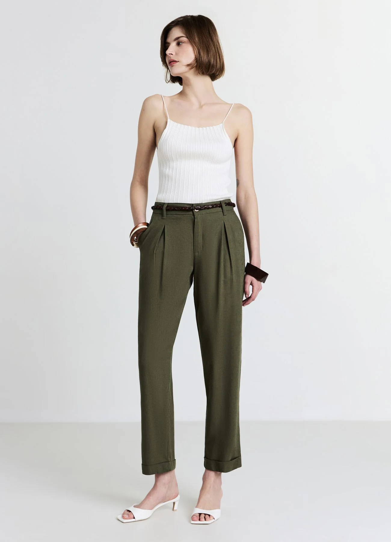 Pantaloni tasche alla francese misto lino