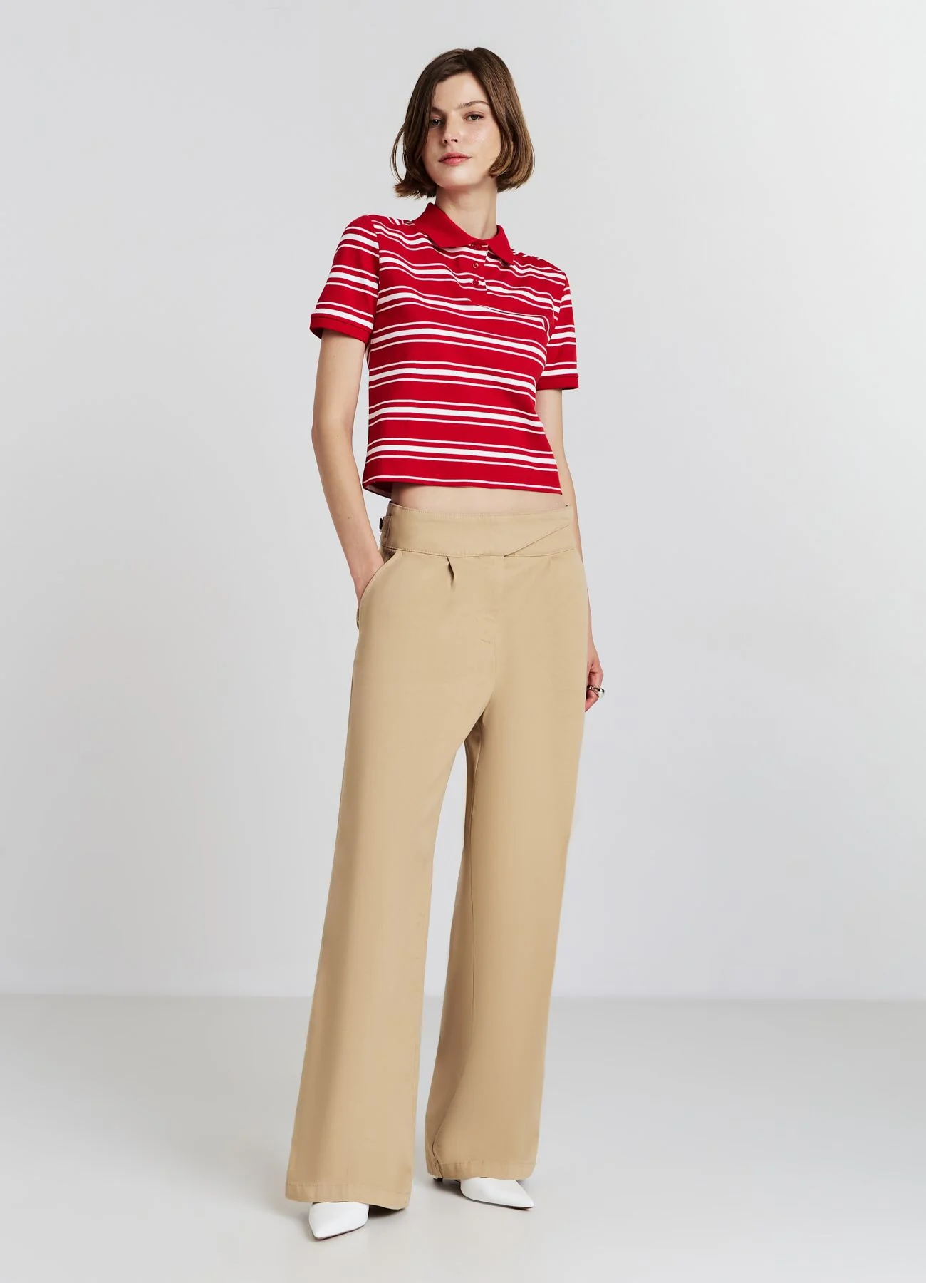 Pantaloni wide leg con fascia in vita - Image 2