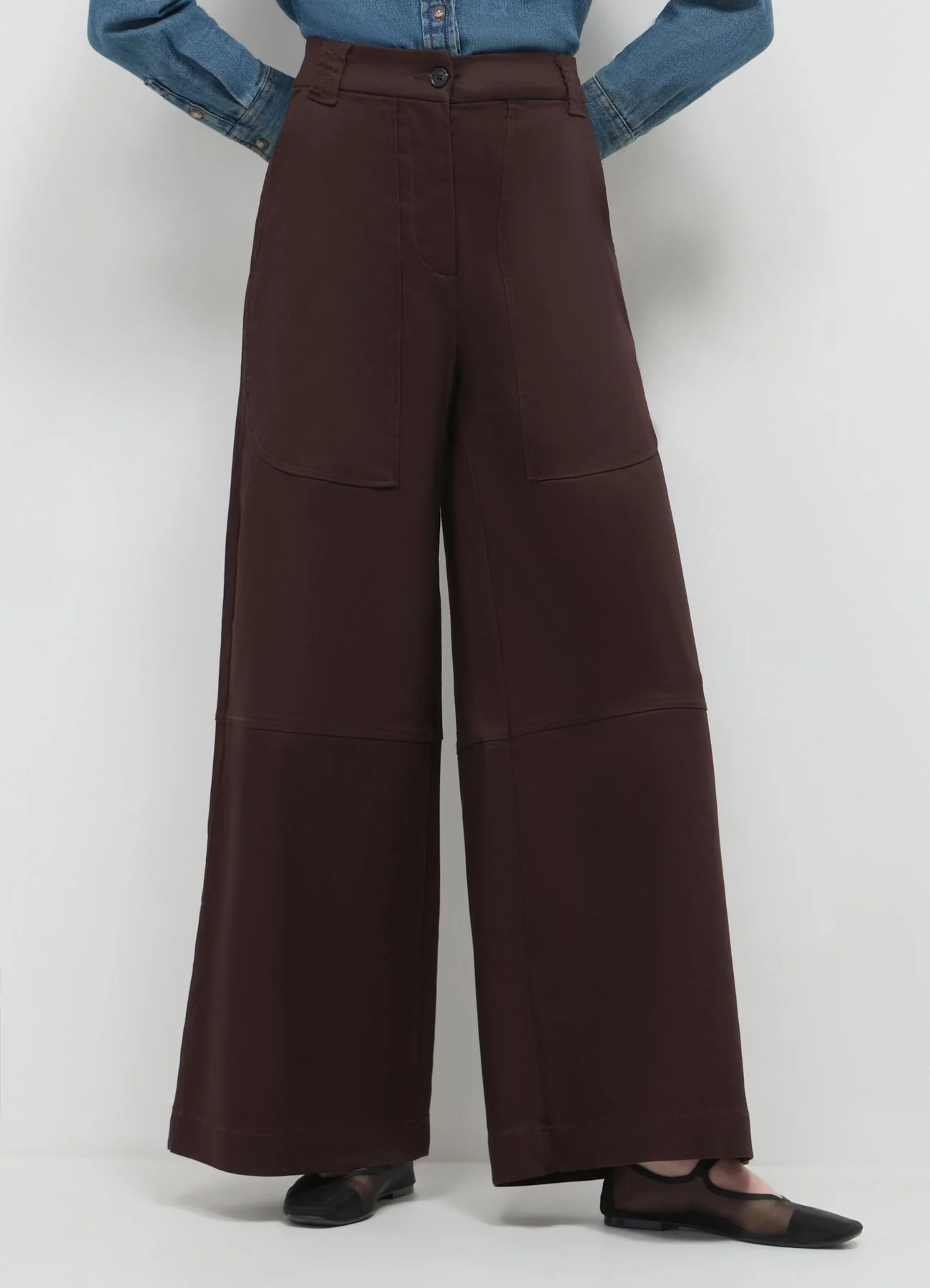 Pantaloni wide leg in rasatello di cotone - Image 2