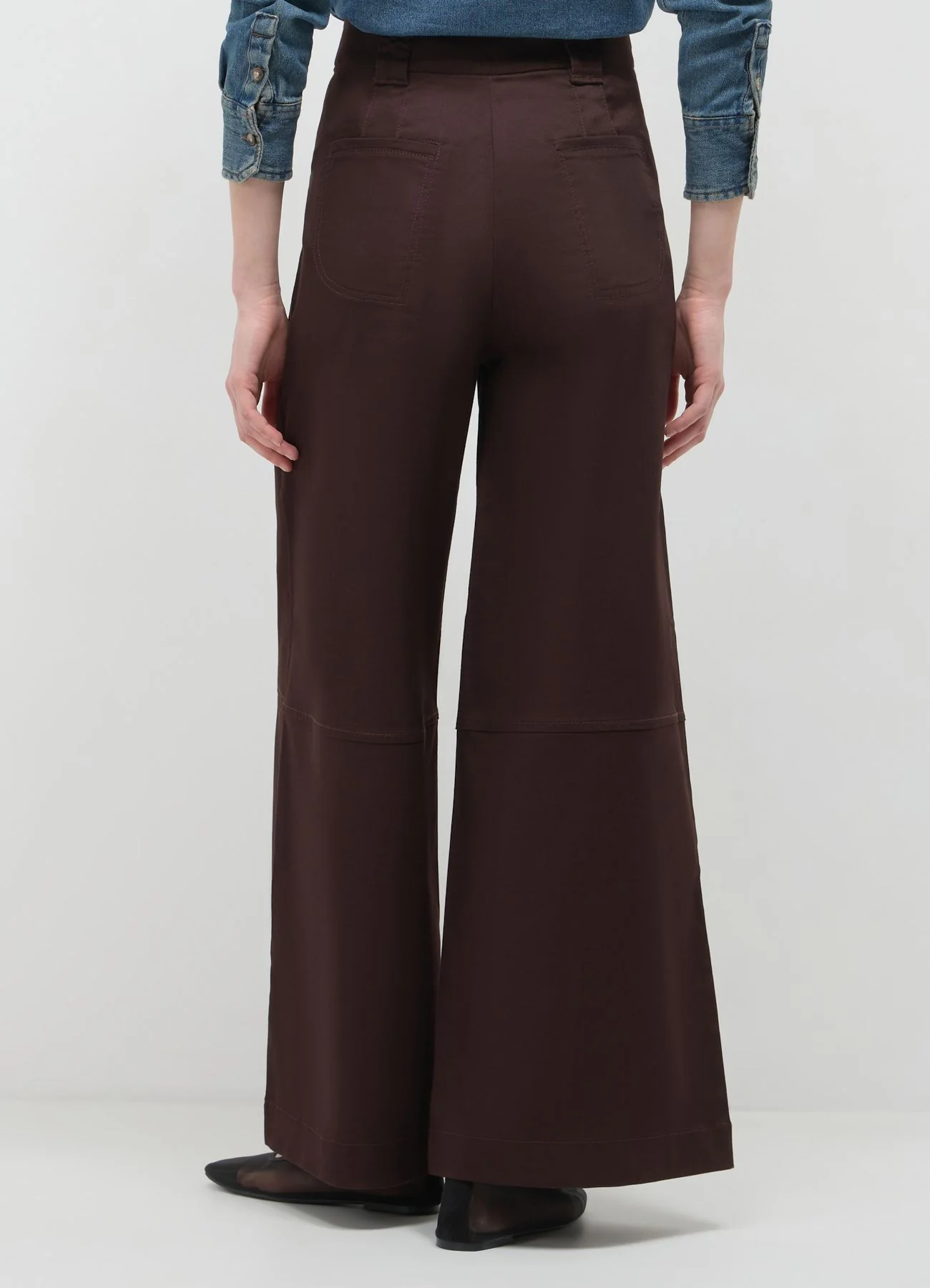 Pantaloni wide leg in rasatello di cotone - Image 3
