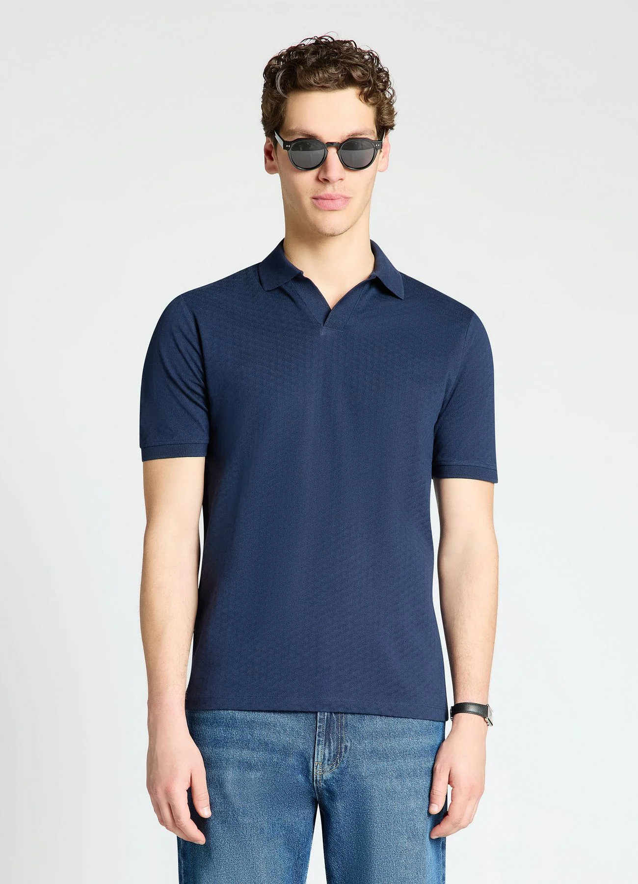 Polo con collo aperto in jacquard - Image 2
