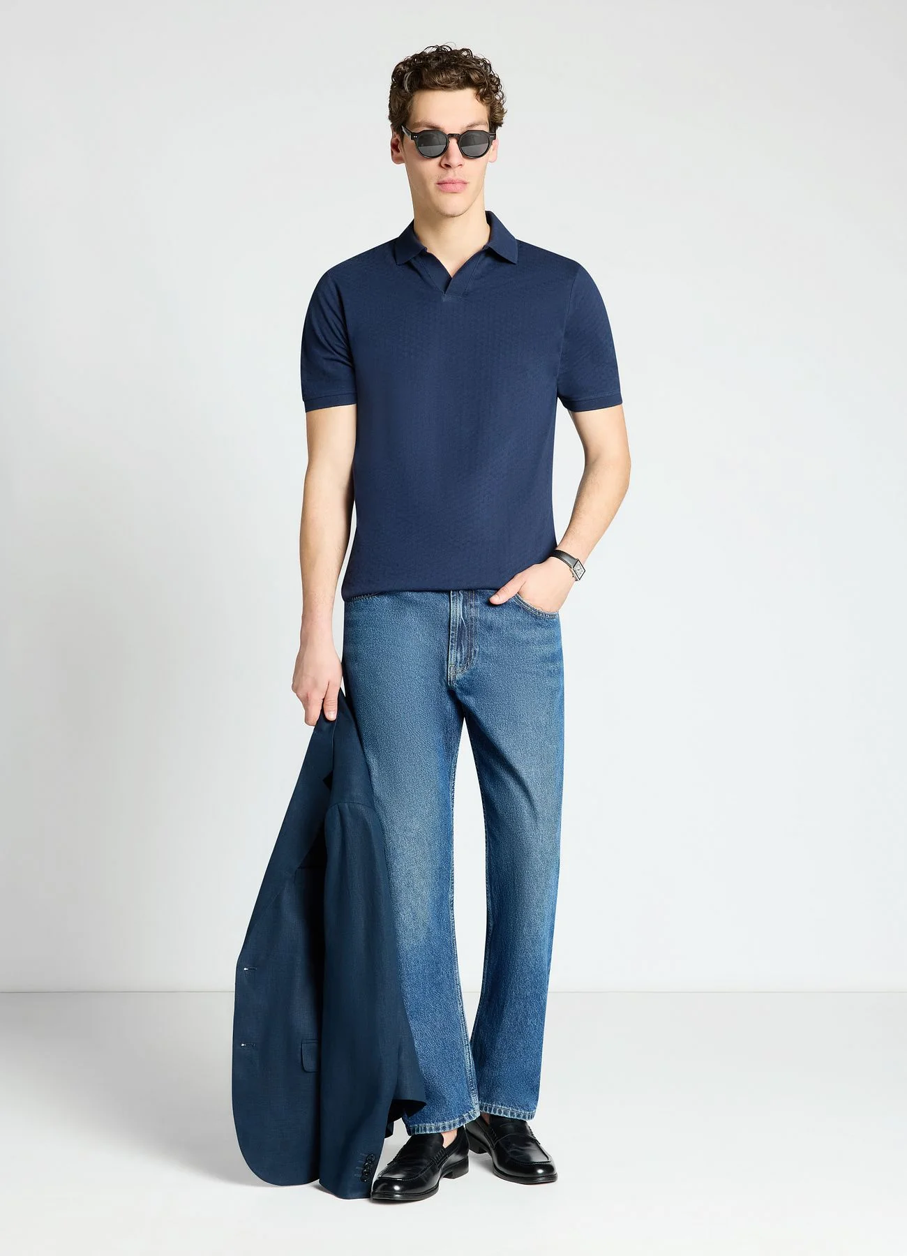 Polo con collo aperto in jacquard - Image 3