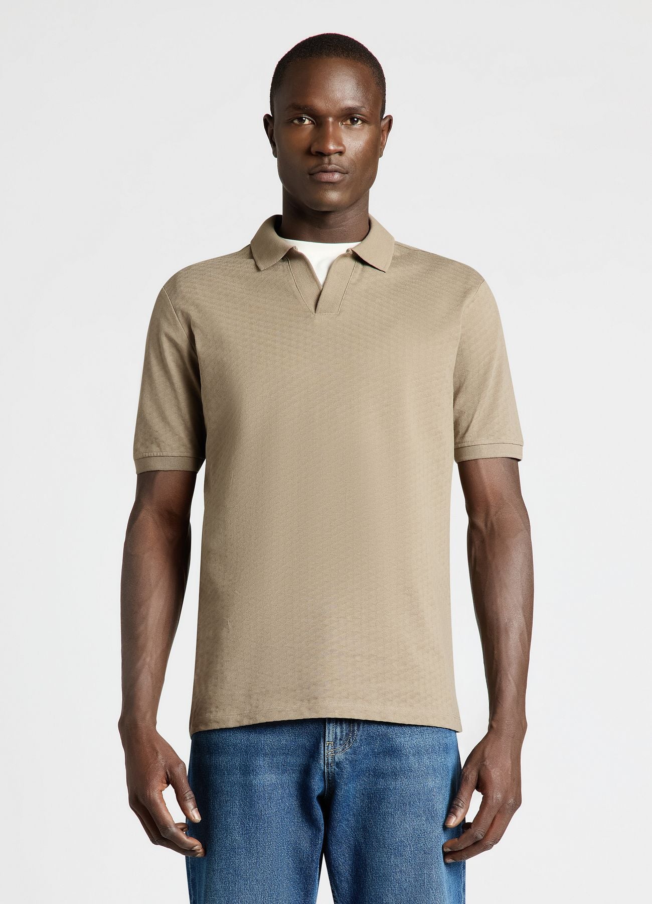 Polo con collo aperto in jacquard - Image 2