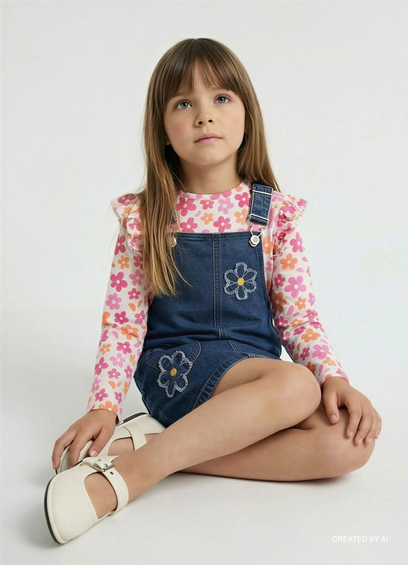 Salopette in denim con ricami floreali - Image 3