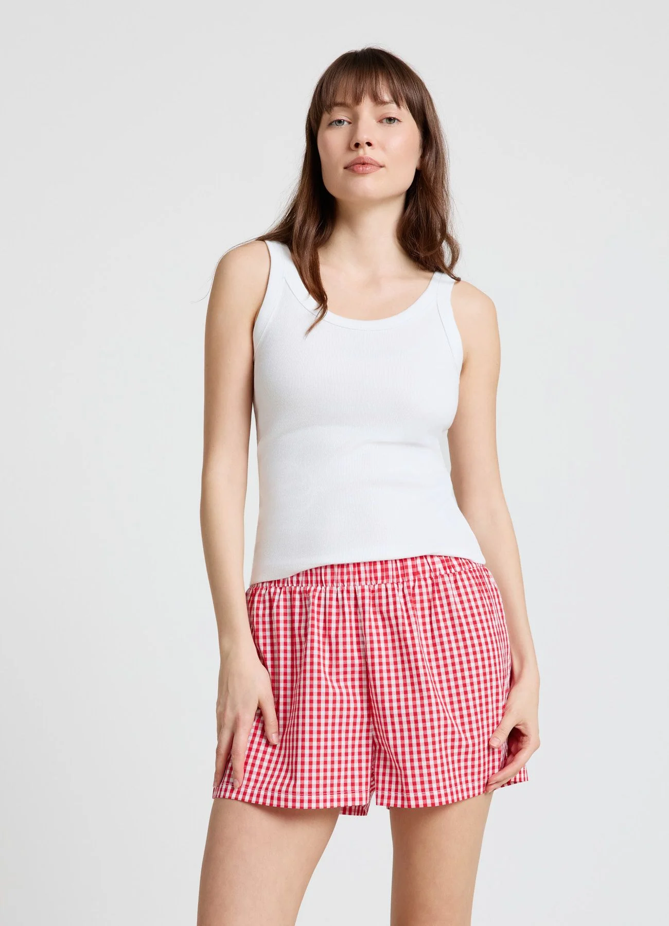 Set pigiama con canotta e shorts a quadri vichy - Image 3