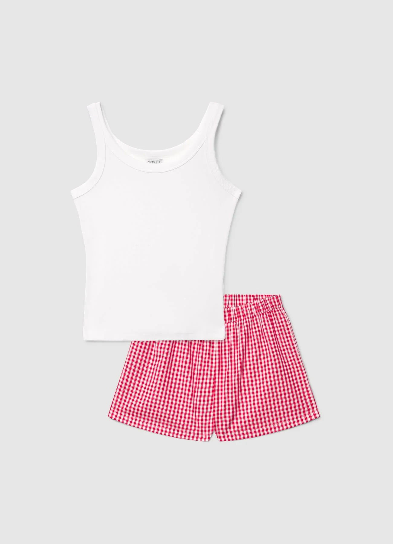 Set pigiama con canotta e shorts a quadri vichy - Image 4