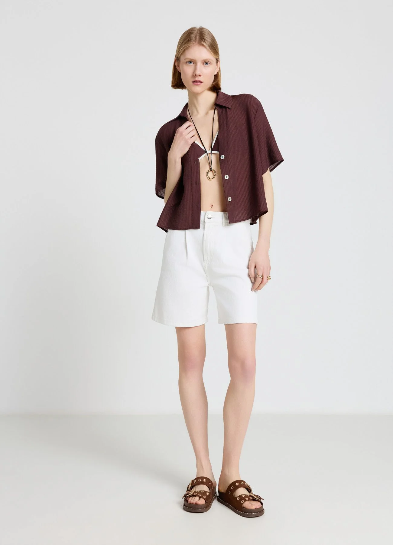 Shorts bermuda in denim con pinces