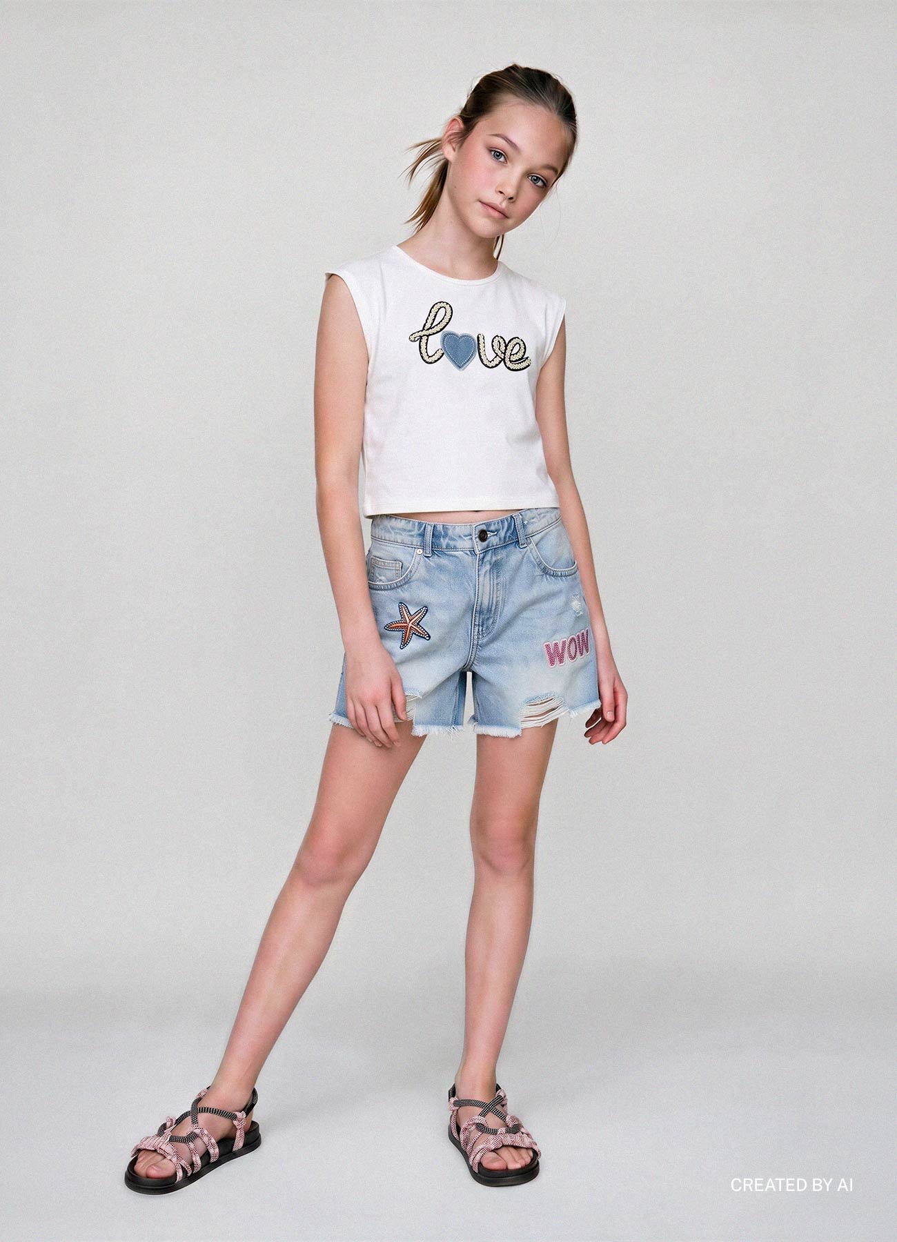 Shorts in denim con strappi e patch - Image 4