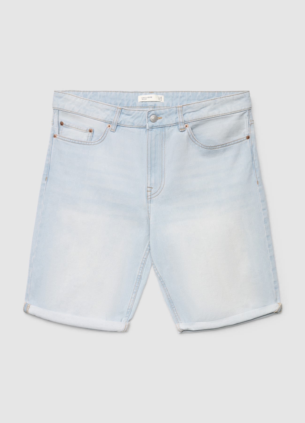 Shorts in denim effetto slavato con risvolto - Image 5