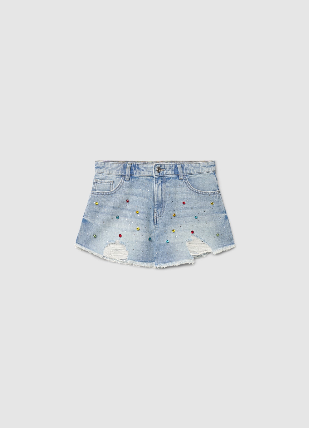 Shorts mom di jeans con strappi e applicazioni - Image 2