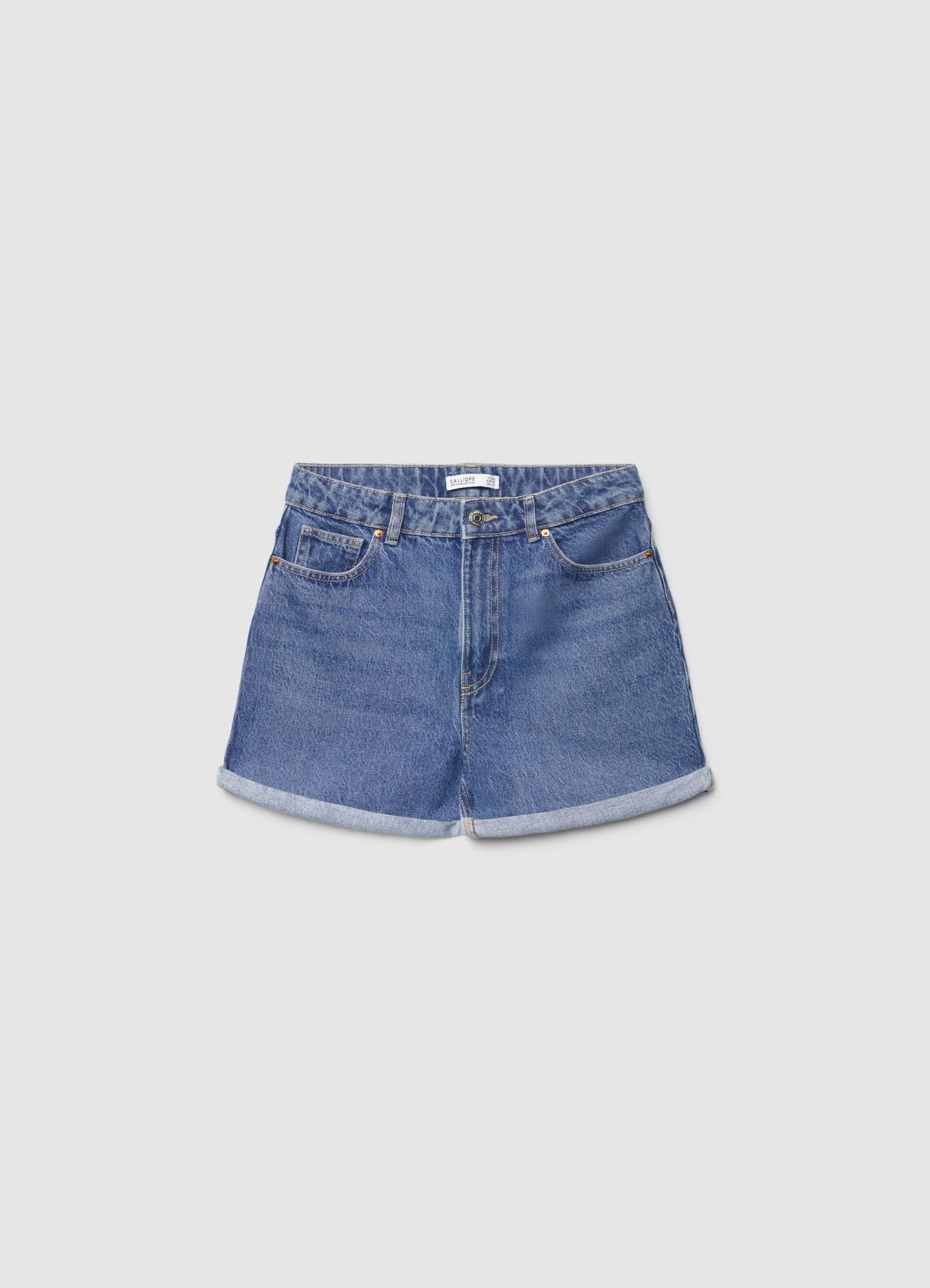 Shorts mom in denim con risvolto - Image 4