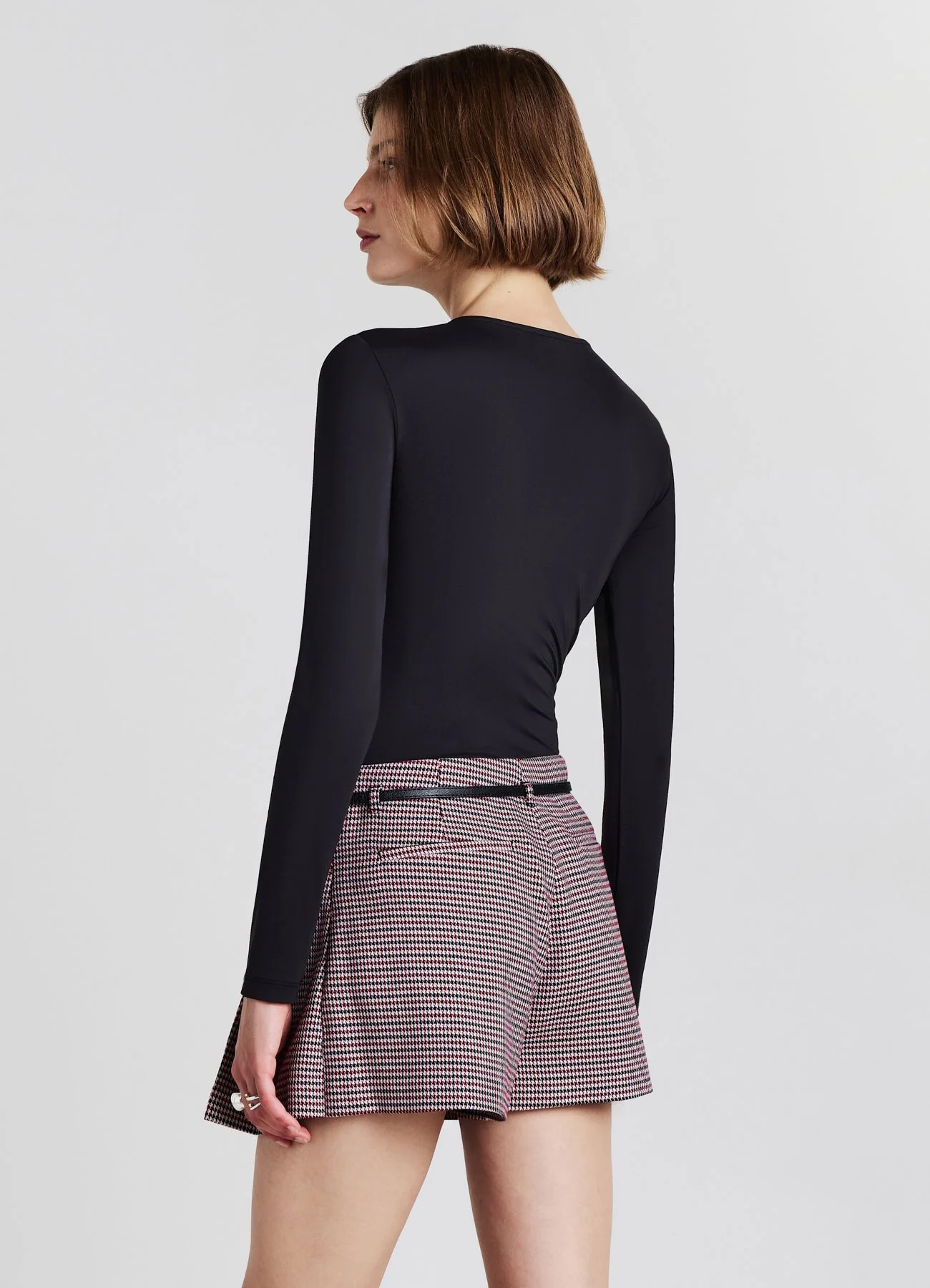 Skort a pieghe pied de poule cintura