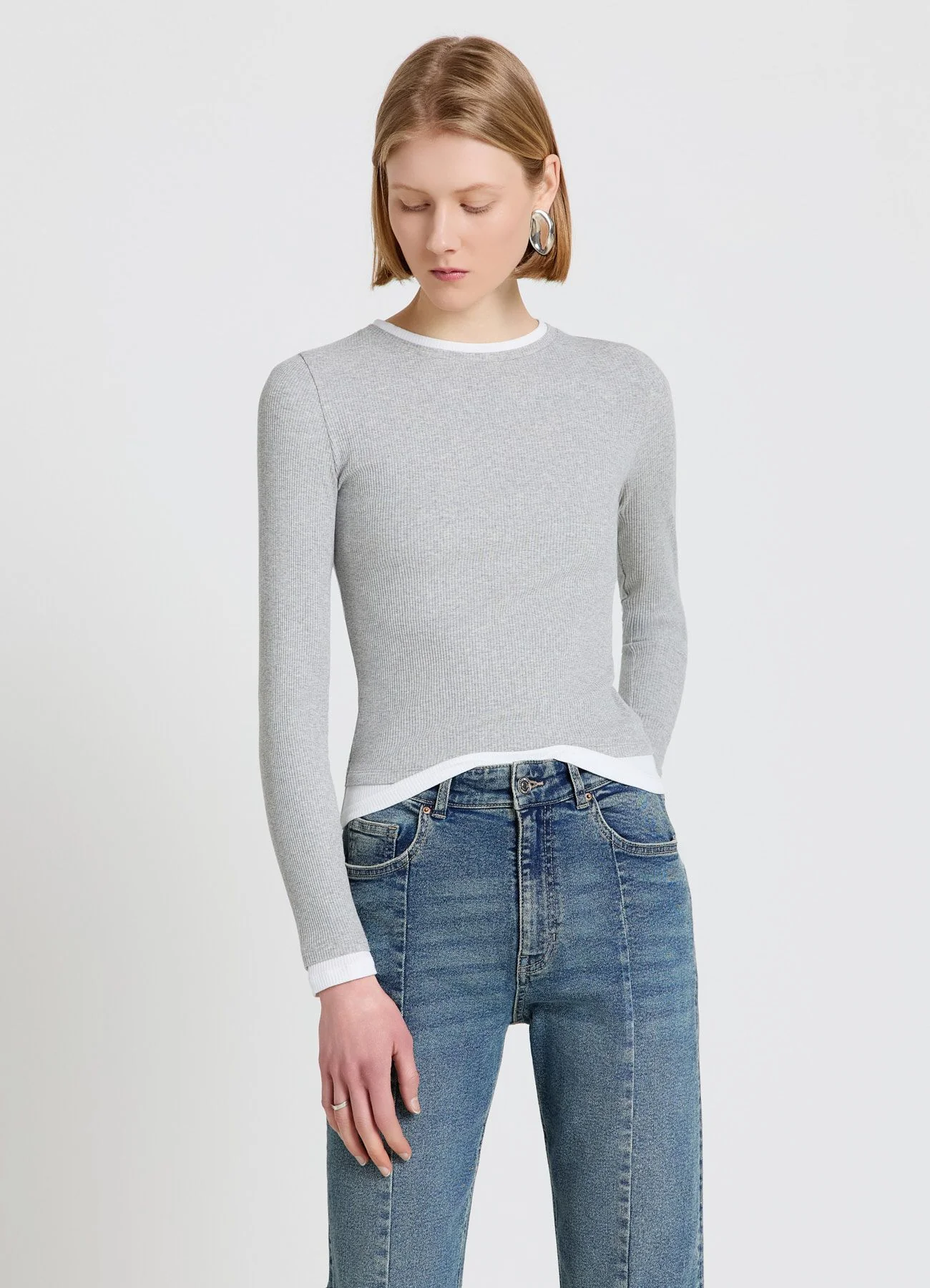 T-shirt a costine con inserti a contrasto - Image 3