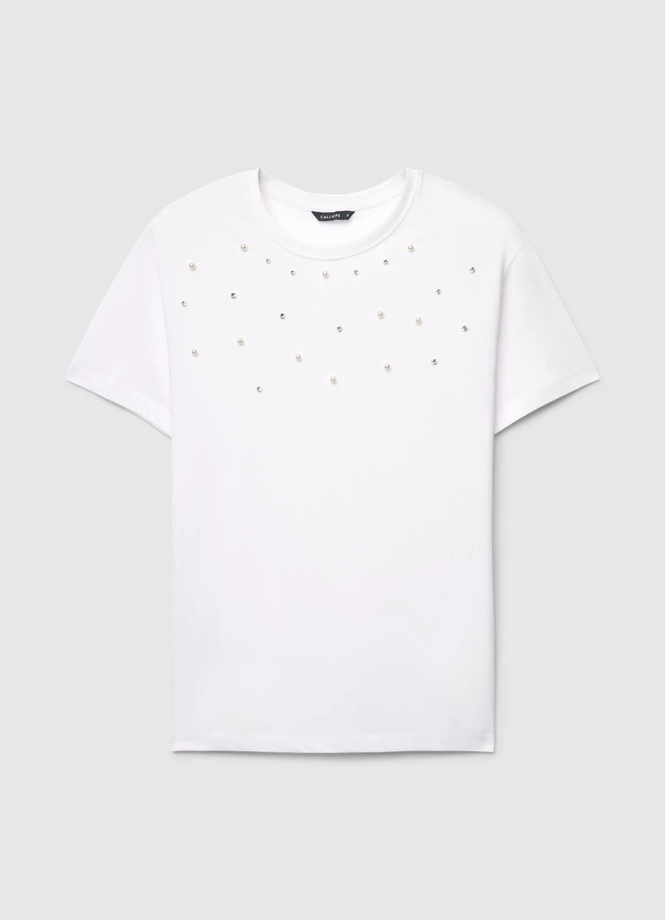 T-shirt con applicazioni di perle e strass - Image 6
