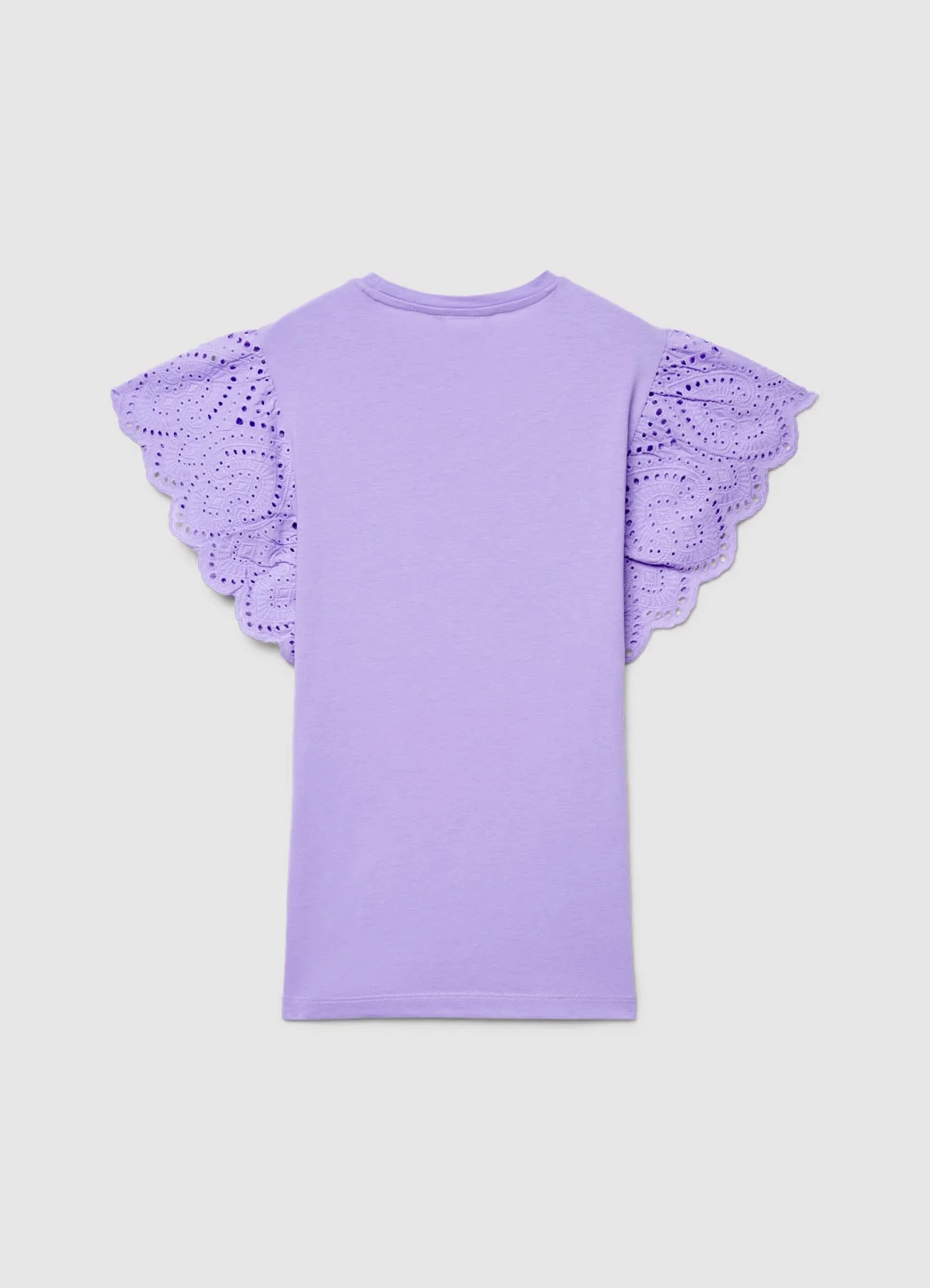 T-shirt con maniche a volant sangallo
