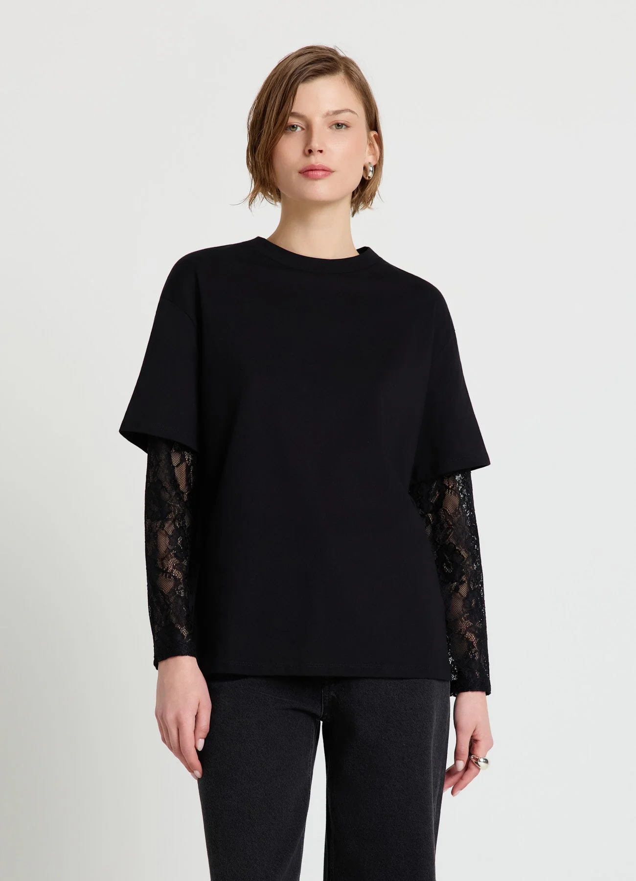 T-shirt con maniche in pizzo - Image 3