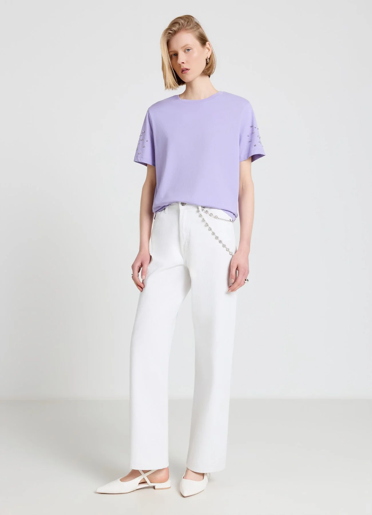 T-shirt con maniche strass