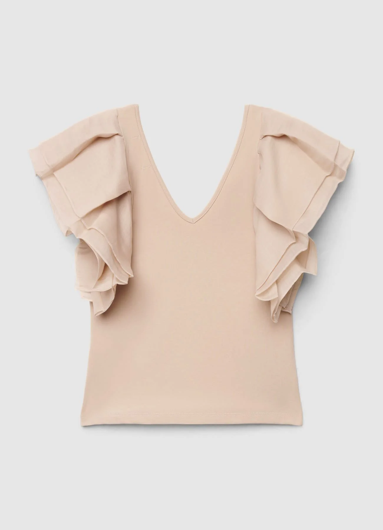 T-shirt con scollo a V e maniche a volant - Image 4