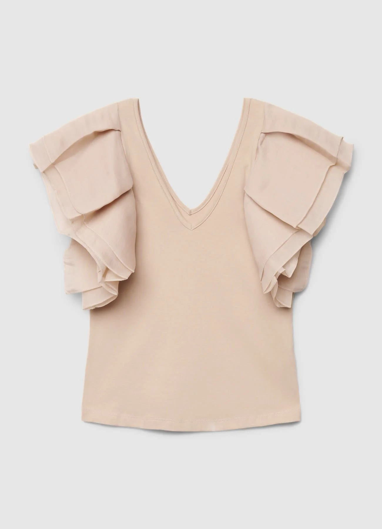 T-shirt con scollo a V e maniche a volant - Image 5