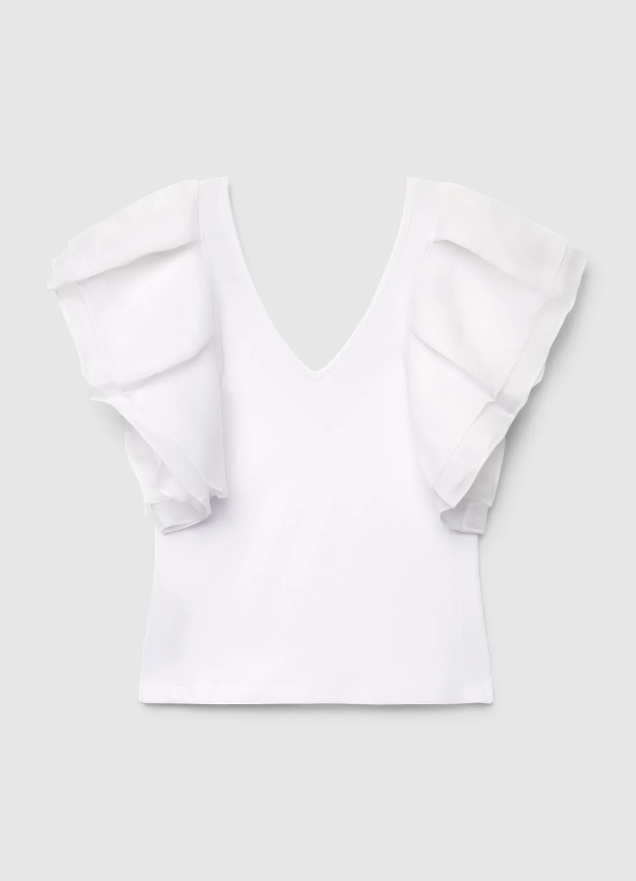 T-shirt con scollo a V e maniche a volant - Image 6