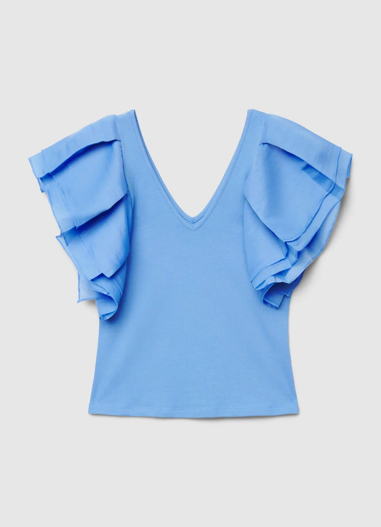 T-shirt con scollo a V e maniche a volant - Image 4