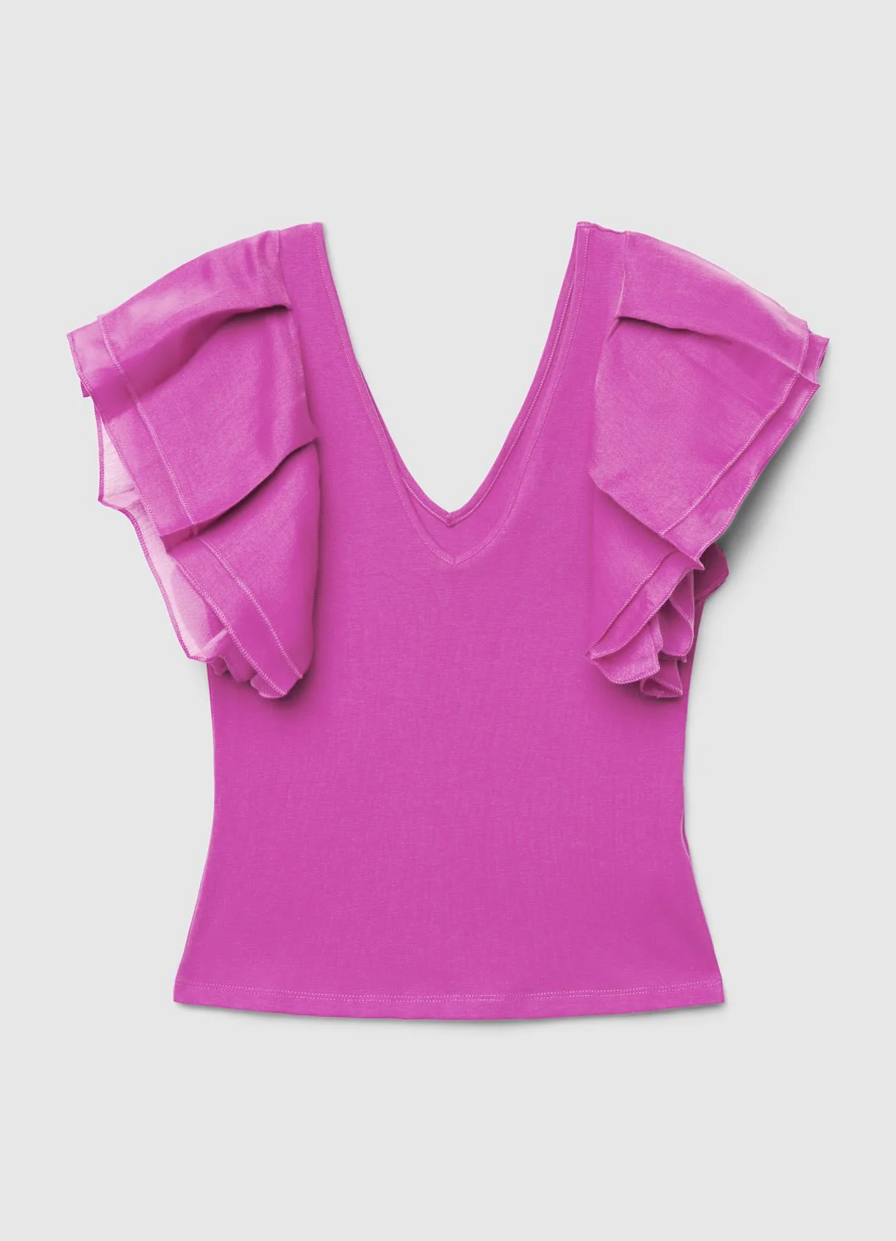 T-shirt con scollo a V e maniche a volant - Image 4