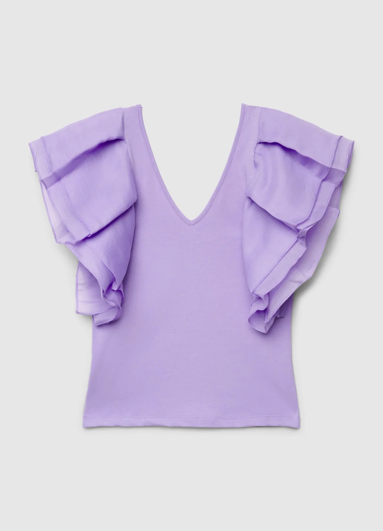 T-shirt con scollo a V e maniche a volant - Image 4