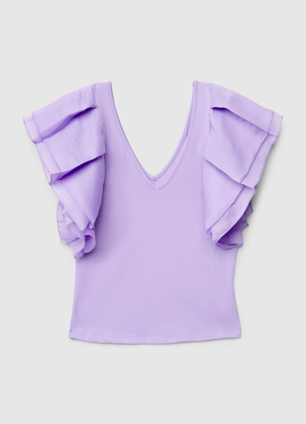 T-shirt con scollo a V e maniche a volant - Image 5