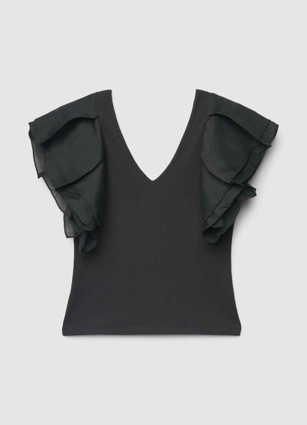 T-shirt con scollo a V e maniche a volant - Image 6