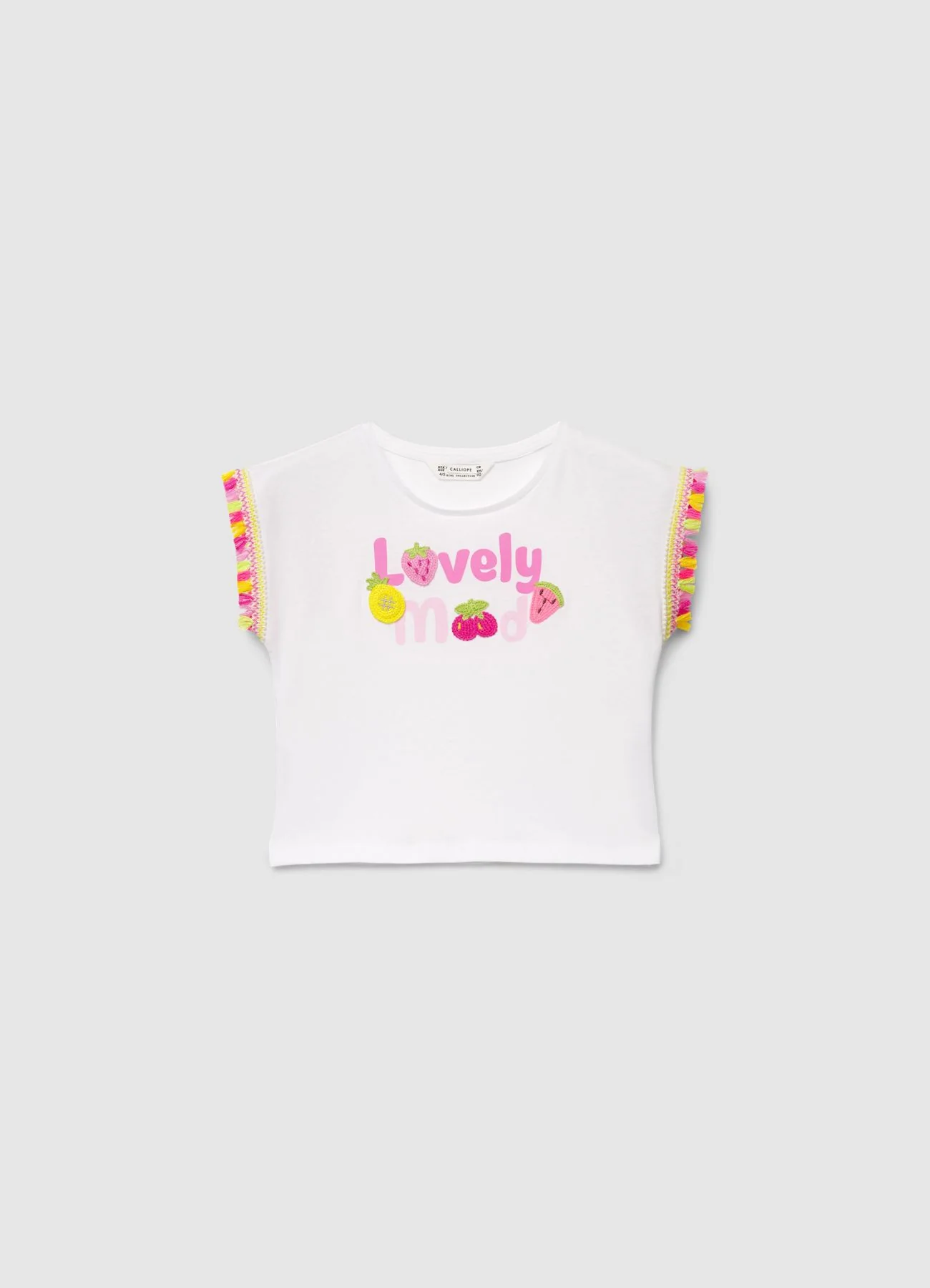 T-shirt con stampa e applicazioni crochet