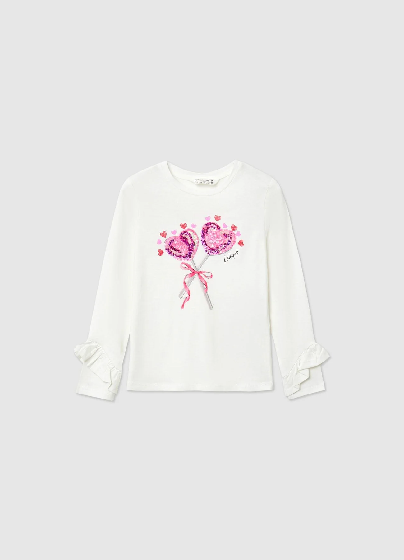 T-shirt con stampa e volant maniche