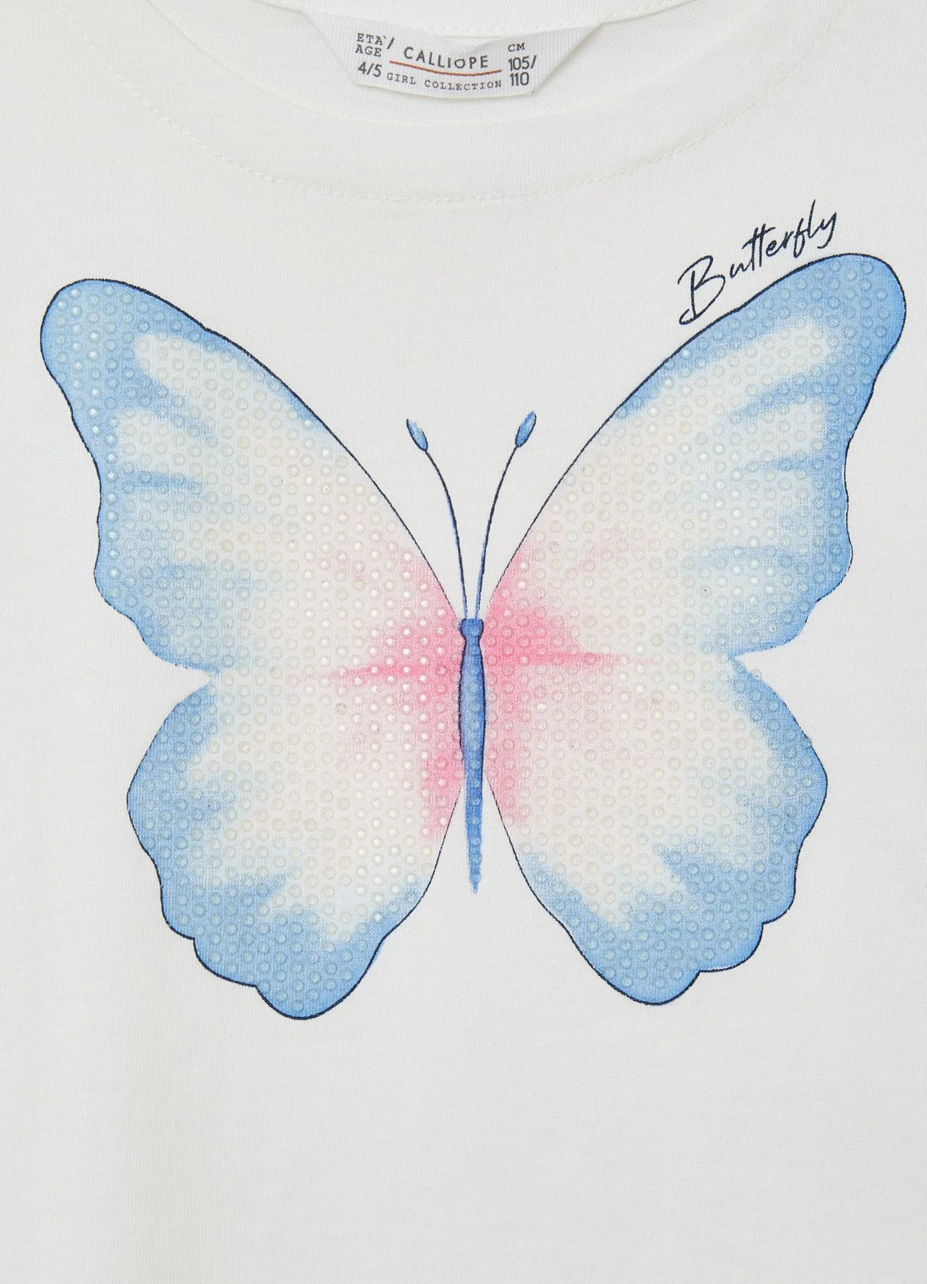 T-shirt con stampa farfalla e strass - Image 2