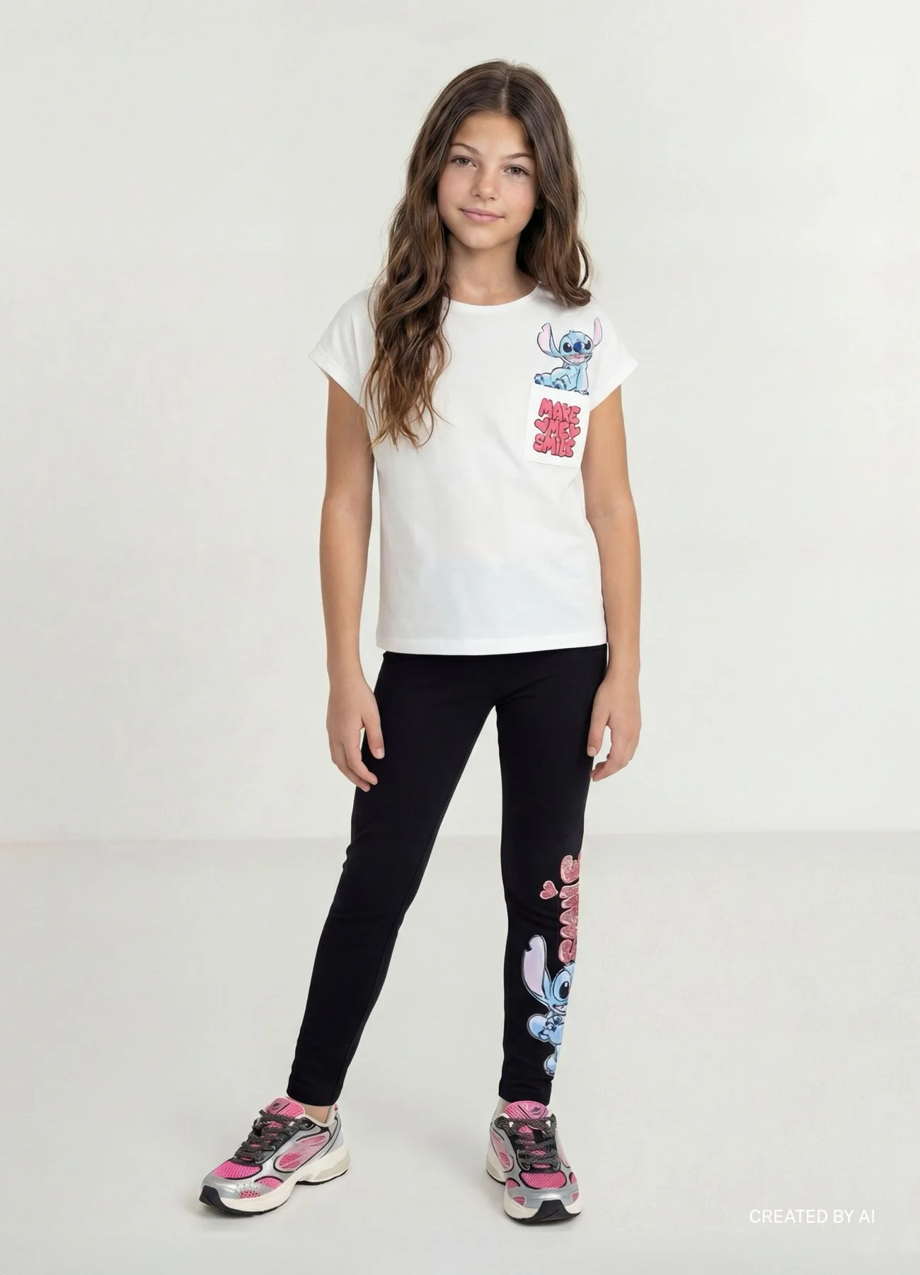 T-shirt con stampa Stitch e taschino