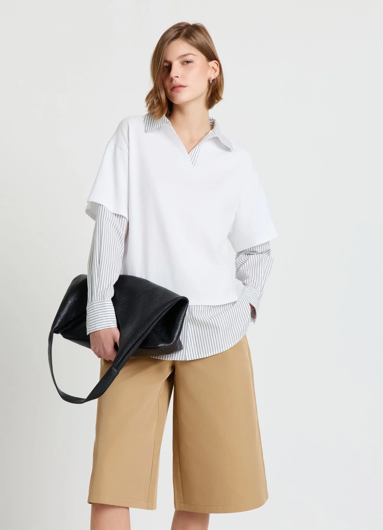 T-shirt doppiata con colletto camicia