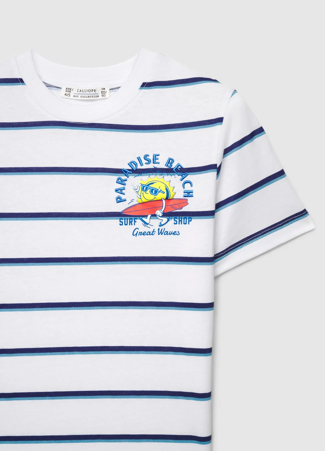 T-shirt over a righe con ricamo e stampa surf - Image 2