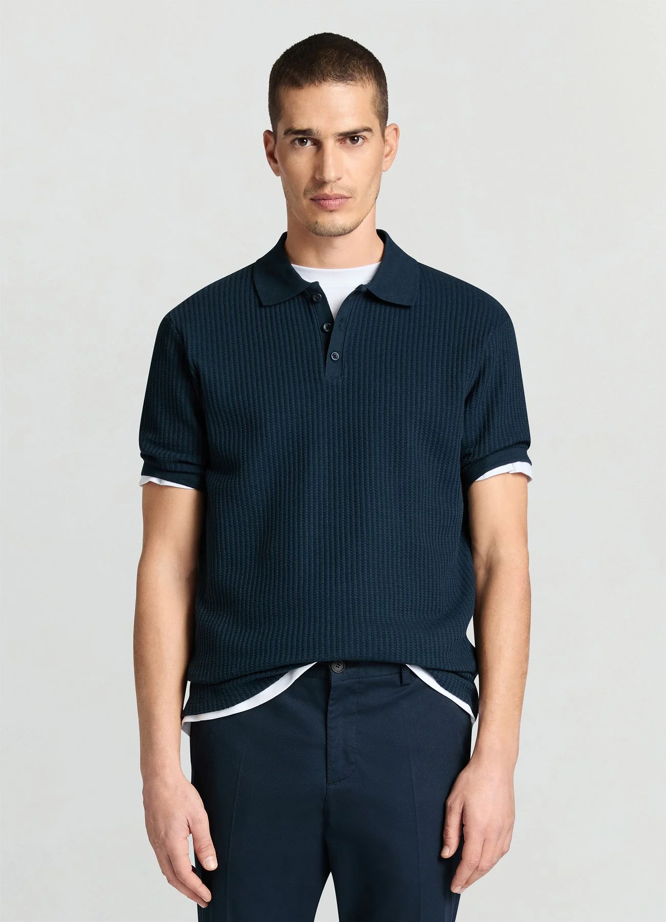 T-shirt polo tessuto operato tinta unita