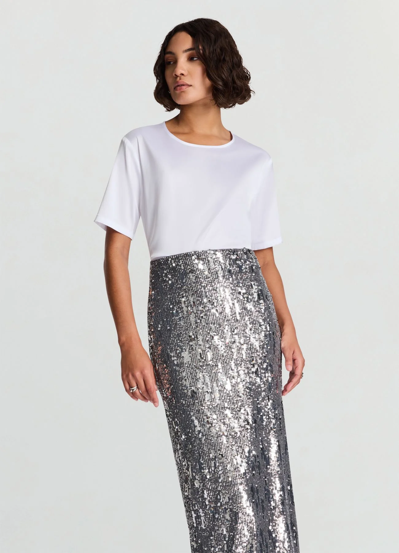 T-shirt simil satin a tinta unita