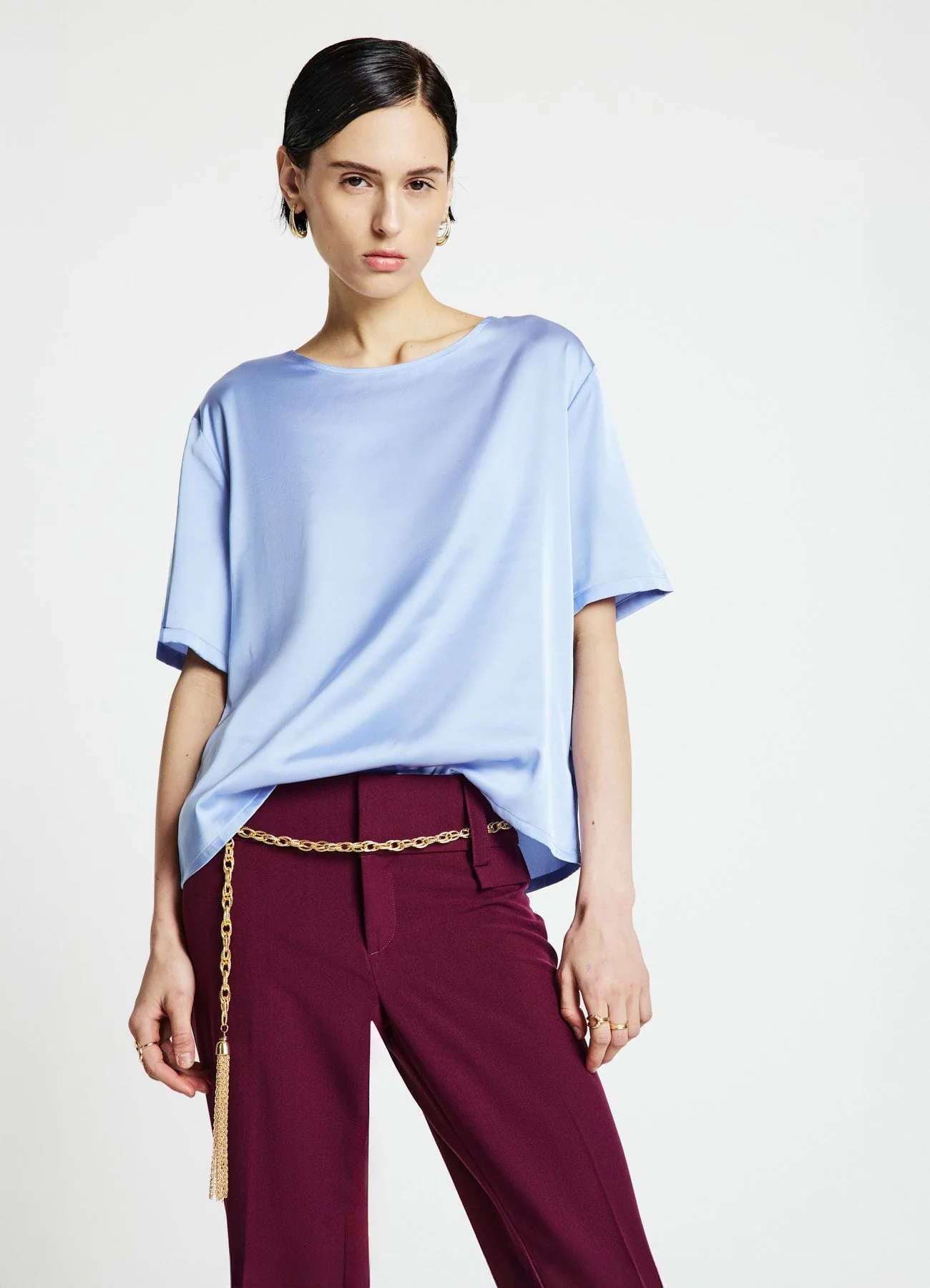 T-shirt simil satin a tinta unita