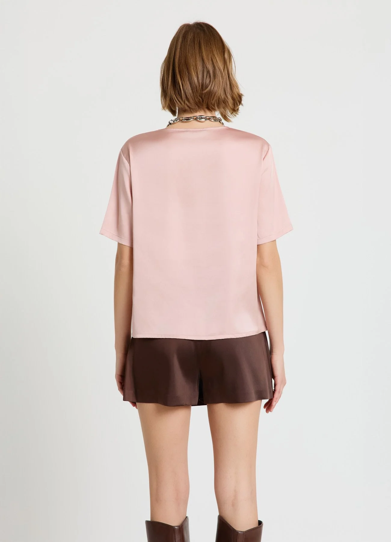 T-shirt simil satin a tinta unita