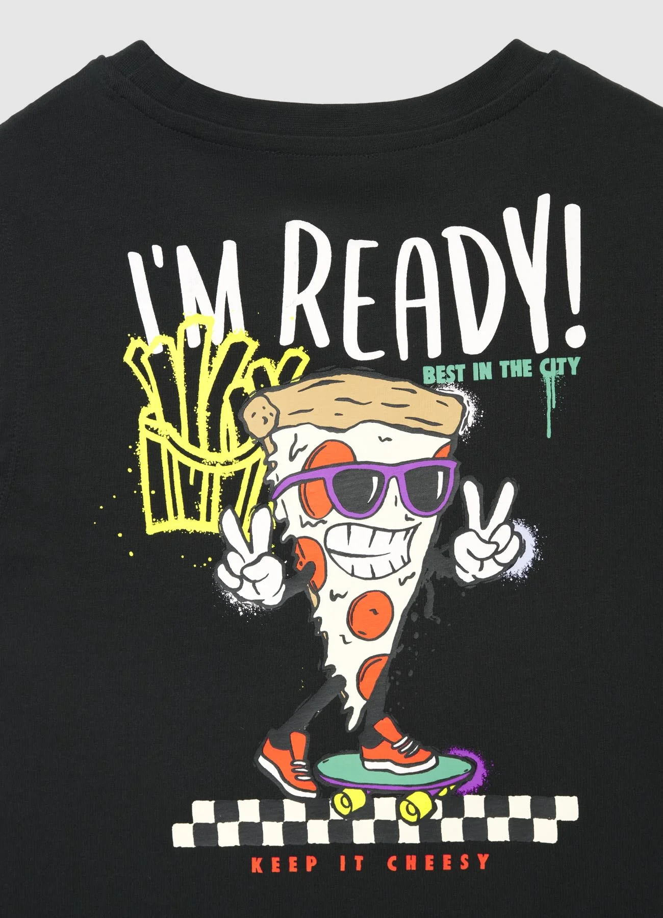 T-shirt smanicata con stampa pizza e scritte - Image 2