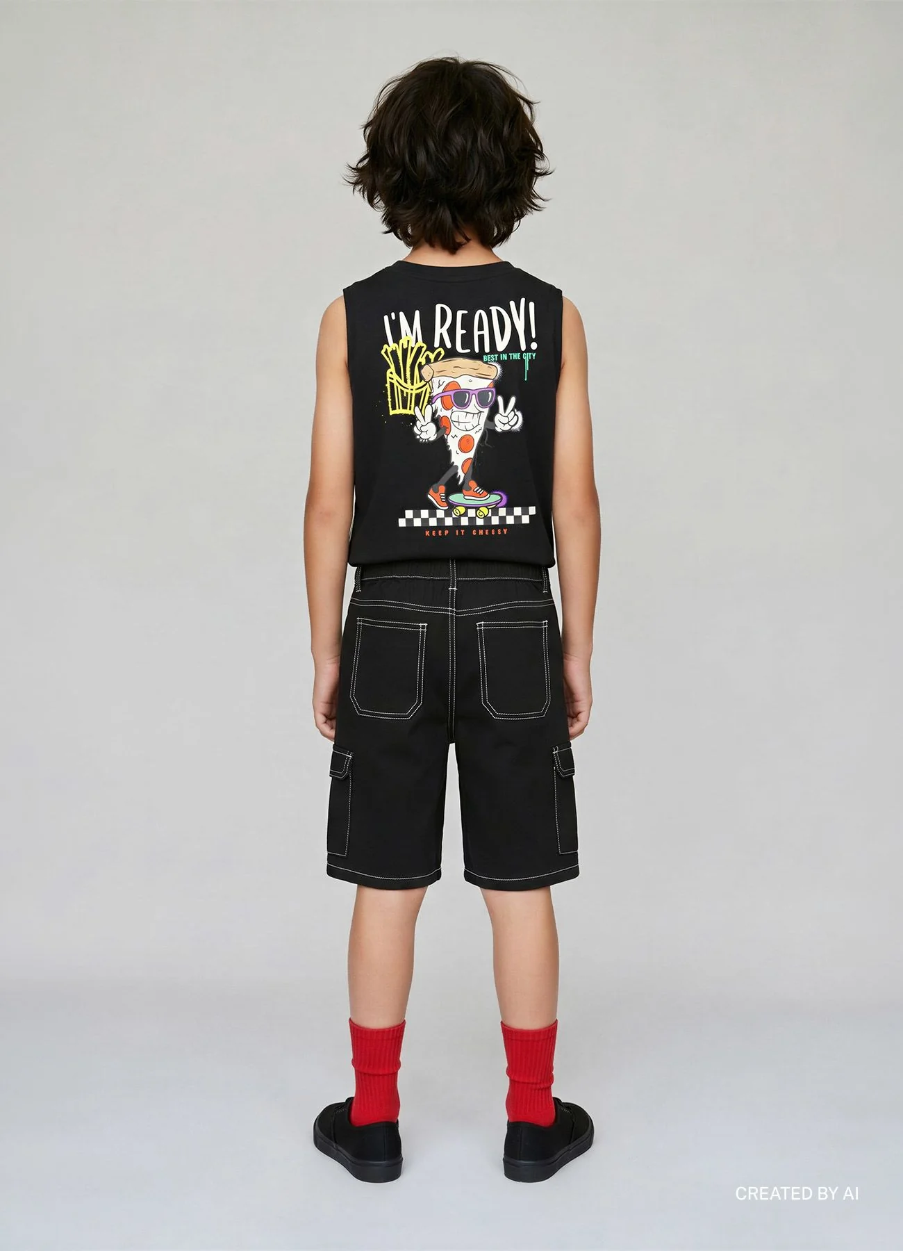T-shirt smanicata con stampa pizza e scritte - Image 4