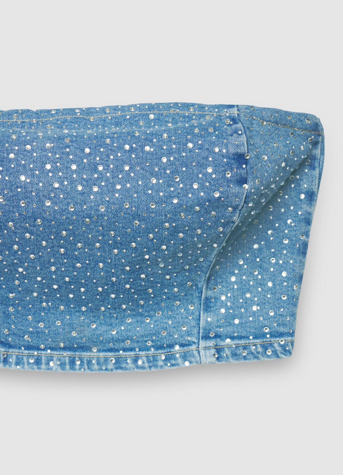 Top a fascia in denim con strass - Image 6