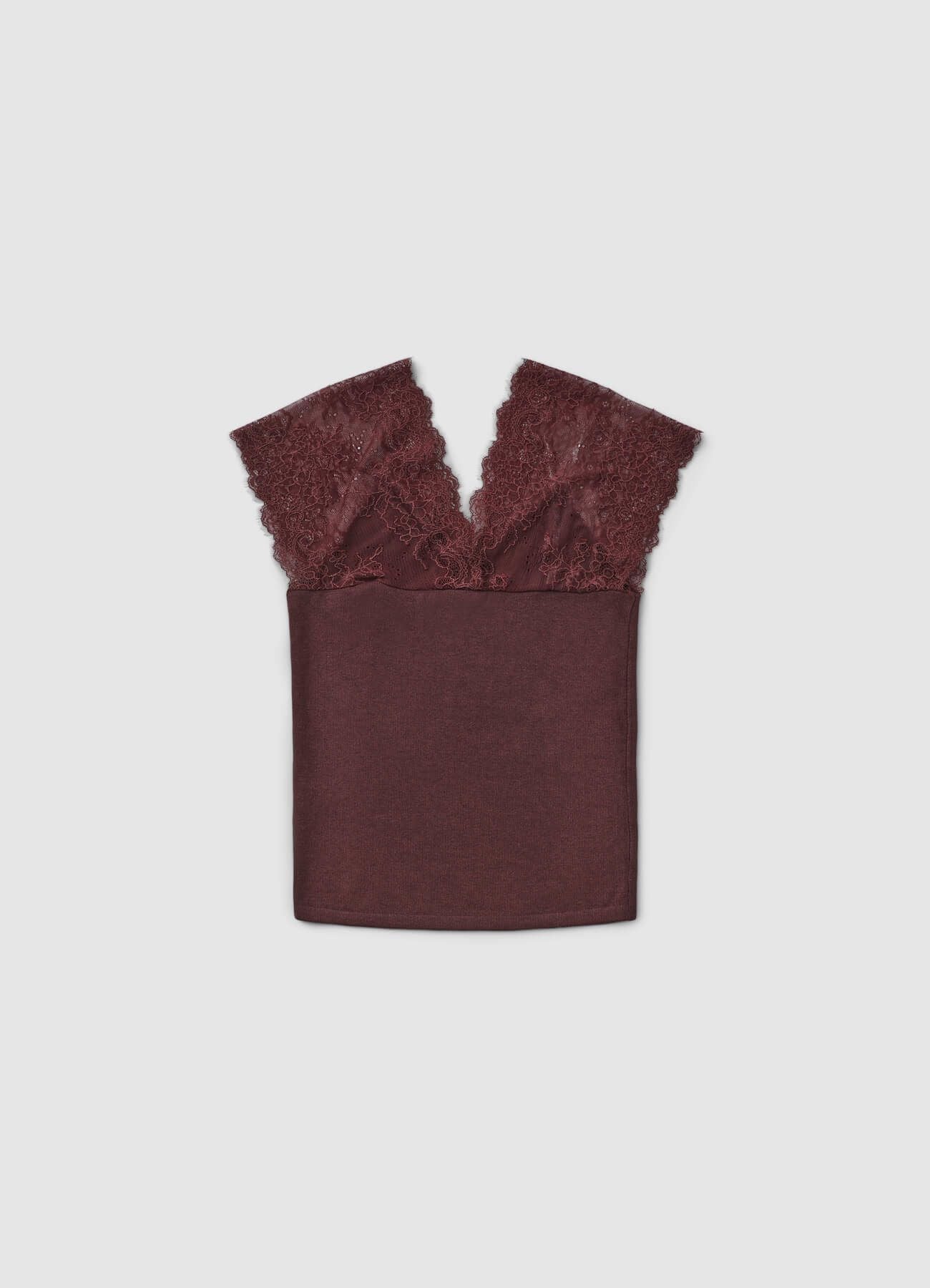 Top con scollo a V e dettagli in pizzo - Image 6