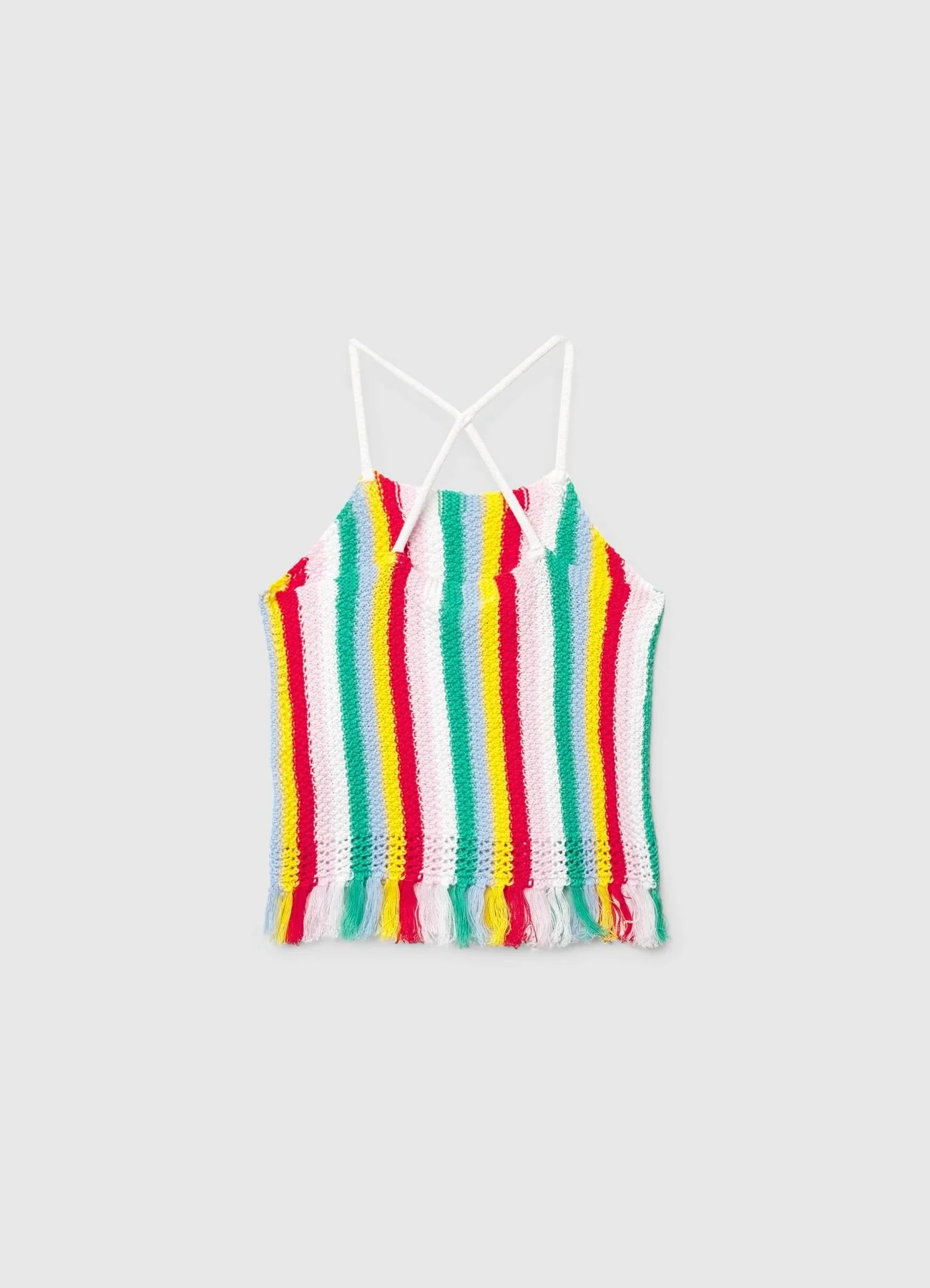Top crochet a righe con frange