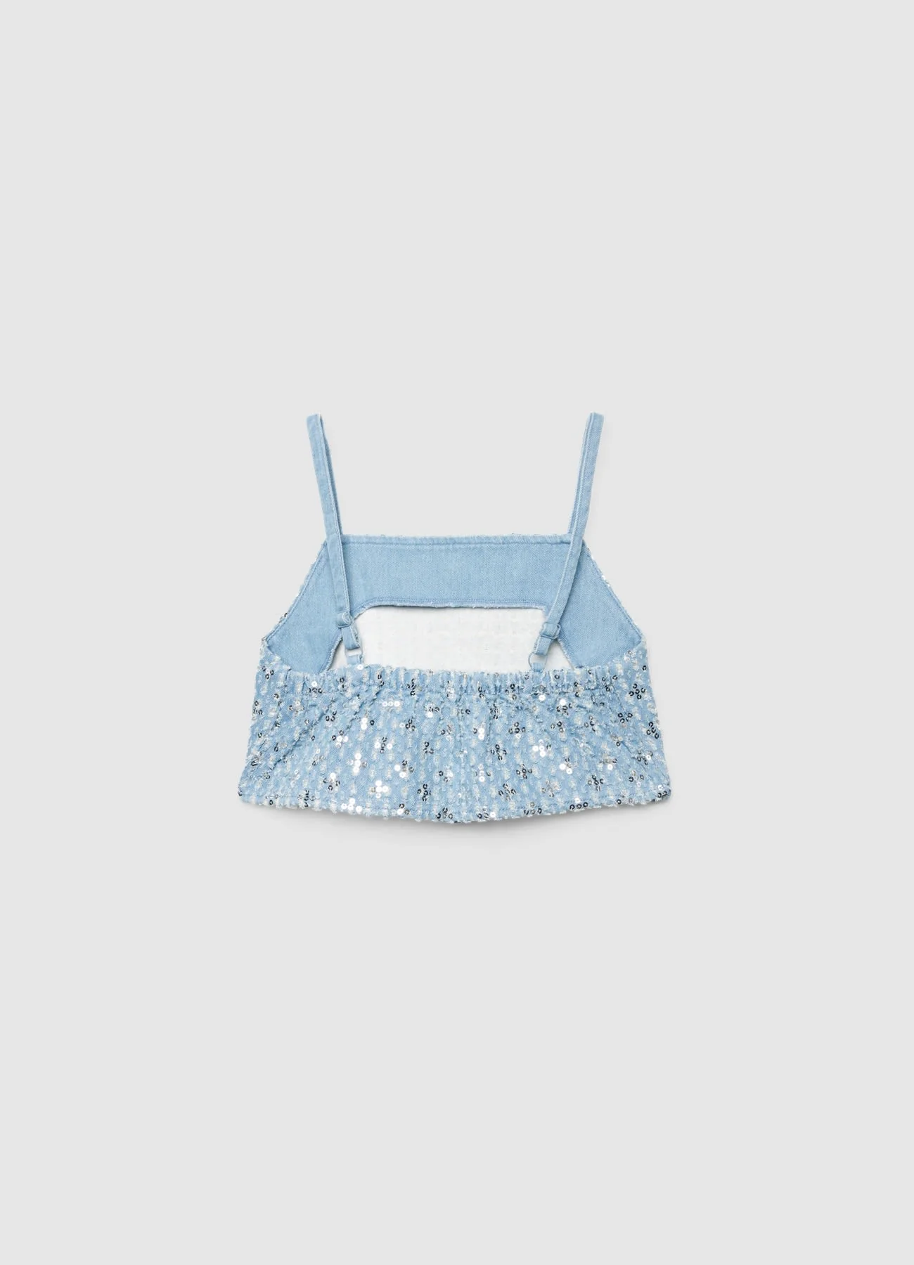 Top denim con paillettes e bretelle sottili - Image 3