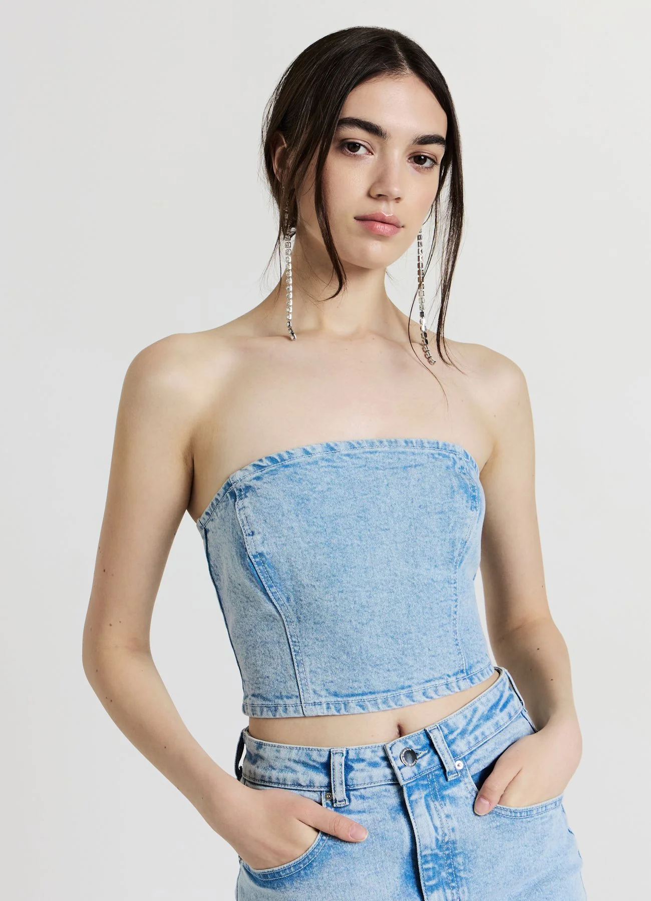 Top denim spalline strass - Image 4