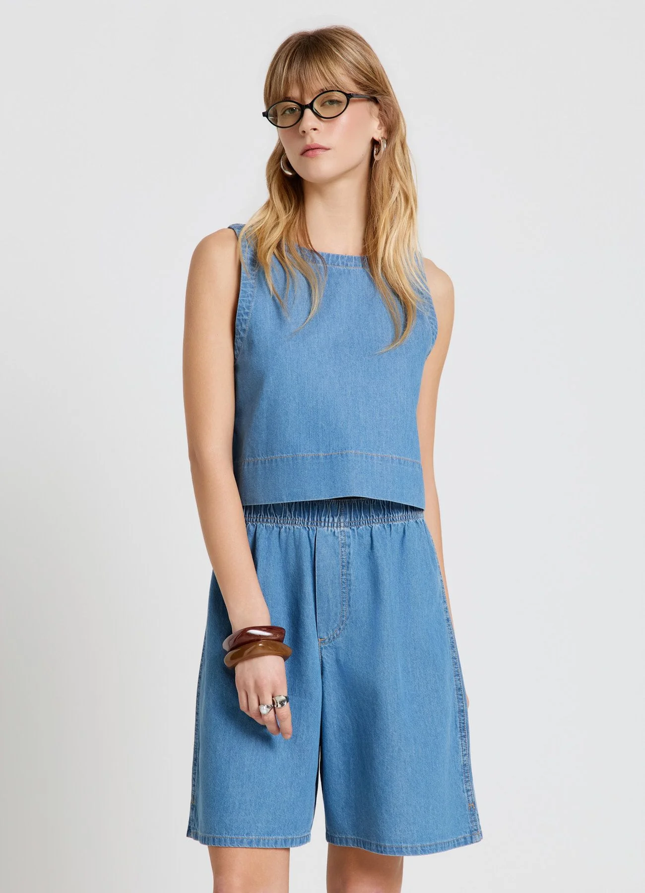 Top in denim con bottoni sul retro - Image 3