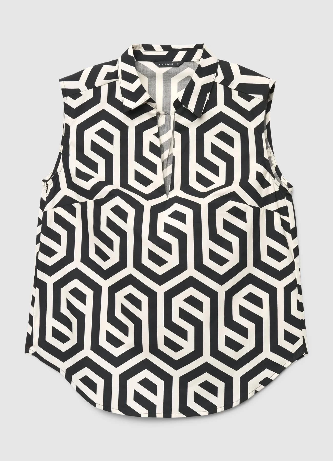 Top smanicato con colletto camicia e stampa geometrica - Image 6