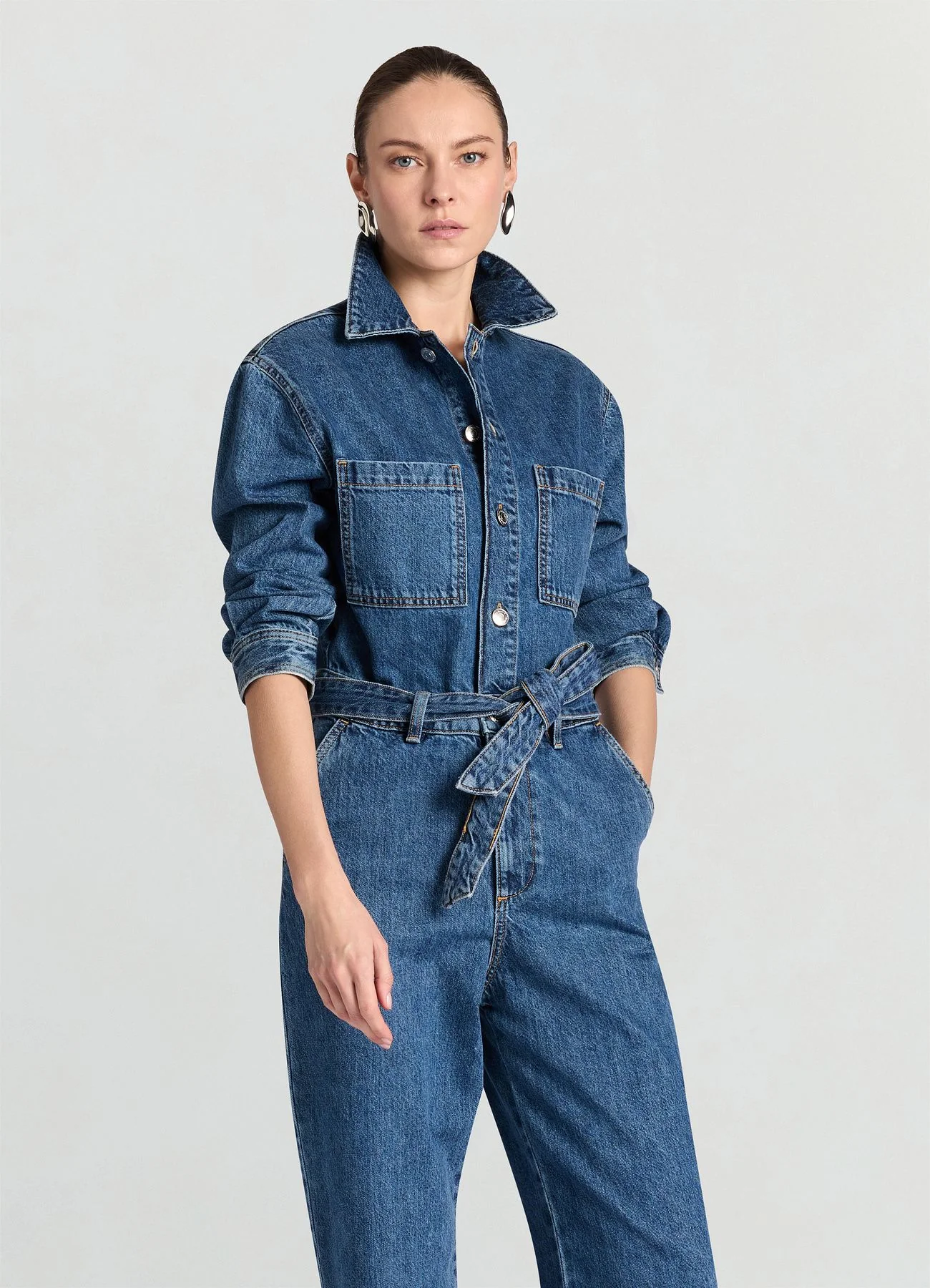 Tuta denim con cintura - Image 2