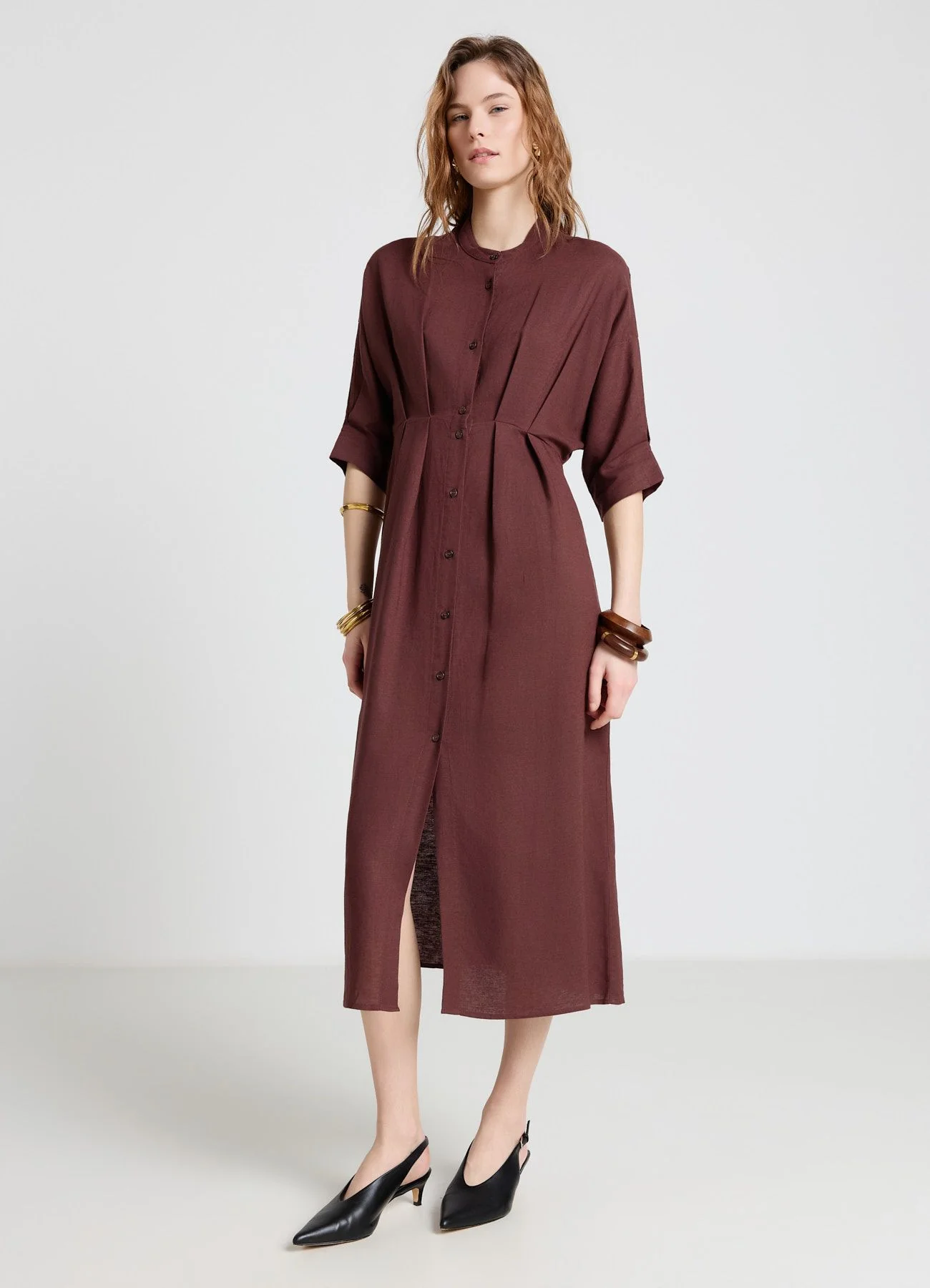 Vestito chemisier con collo alla coreana